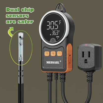 Temperature Controller, for Aquaculture or Plant Seedling, Pet Temperature Controller, Reptile Thermostat, with Overheat Protection and Dualensor Smart Protection - color: MS-60B