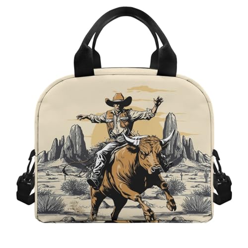Lightweight Kids Lunch Bag Highland Cow: Aztec Western Insulated Lunch Box Main Compartment - Holds Sandwich + Fruit - Keeps Fresh - Great for Cowboy Theme Day, Picnic & School - color: Aztec Western Highland Cow