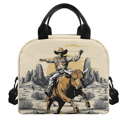 Lightweight Kids Lunch Bag Highland Cow: Aztec Western Insulated Lunch Box Main Compartment - Holds Sandwich + Fruit - Keeps Fresh - Great for Cowboy Theme Day, Picnic & School - color: Aztec Western Highland Cow