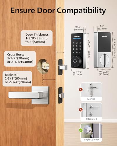 Philips Wi-Fi Smart Door Lock, Fingerprint Door Lock | APP Remote Unlock, Alexa Google Voice, 100 User Codes, Anti-Peep, Backlit Touchscreen, Waterproof, Includes 8 Batteries - color: Satin Nickel