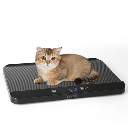 YauYik Digital Pet Scale, Baby Scale with Non-Slip Mat, Up to 40kg, Black | High Precision Puppy Whelping Scale for Kittens, and Crawl Pet, 5 Units, LED Display, Hold Function（Batteries Included） - color: Black