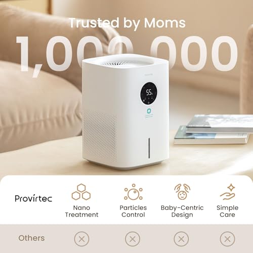 Provirtec Pro Baby Evaporative Humidifier for Bedroom, Easy Clean for Kids | MistFree & No White Dust, 3 Age-Modes, BPA-Free, 16dB Quiet Sleep Mode, Auto Humidity Control, 4L Tap Water Safe for Nursery