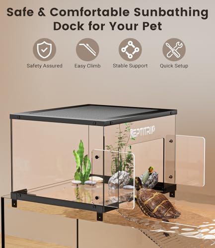 Turtle Basking Platform for 10-13 Inchs Wide Aquariums - Last Long Stainless Steel Supports & Mesh, Non-Slip Ramp for Aquatic Turtles, Turtle Tank Accessories(Large) - size: Fit 10-13 Inchs Wide
