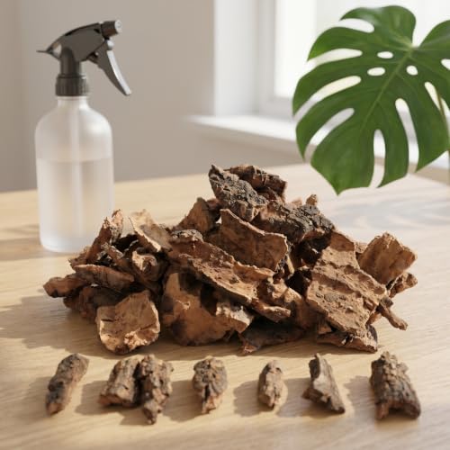 Natural Cork Bark Pieces for Reptile Enclosure, Smooth Edges Wood Substrate 8x4.5x0.4cm, Supports Humidity Gradients and Lowers Skin Abrasions, for Tortoise and Snake in Chameleon