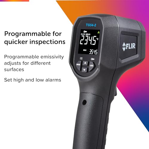 Flir TG54-2 Infrared Spot Thermometer, -22 to 1562F, 20:1 | Non-contact, 20:1 distance-to-spot, color display, IP65, 3m drop, 9V battery (8hr), lanyard - style: TG54-2
