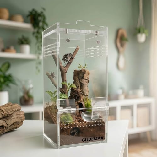 Jumping Spider Enclosure - 3x3x6 Acrylic Tarantula Enclosure Reptile Habitat with Front & Top Magnetic Doors, 0.04" Ventilation Holes Pre-Assembled Terrarium for Spiders, Mantis, Snails, Lizards - size: 3x3x6inch