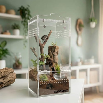 Jumping Spider Enclosure - 3x3x6 Acrylic Tarantula Enclosure Reptile Habitat with Front & Top Magnetic Doors, 0.04" Ventilation Holes Pre-Assembled Terrarium for Spiders, Mantis, Snails, Lizards - size: 3x3x6inch