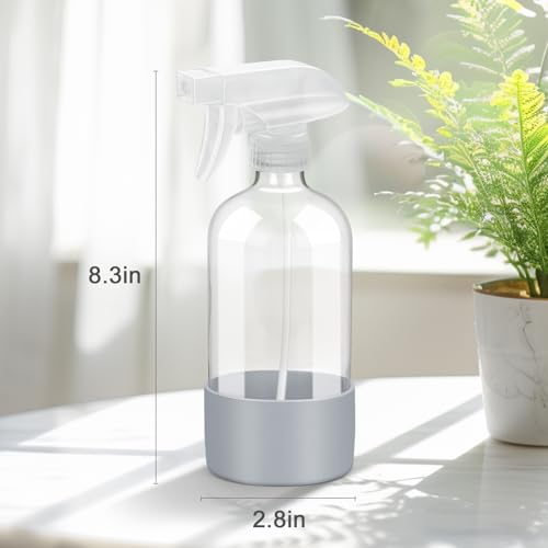 Worldgsb 2 Pack Glass Spray Bottles with Silicone Sleeve, 16 oz Empty Refillable Containers with Adjustable Spray Nozzles, Spray Bottles for Hair, Cleaning Solutions and Plants - color: Grey
