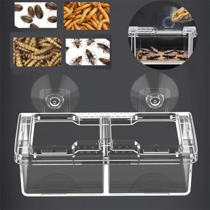Escape Proof Small Reptile Feeding Dishes with Suction Cup | Mealworms Bug Feeder, Anti-Escape Food Bowl, Transparent Clear Plastic, Leopard Gecko Bearded Dragon Terrarium Accessories