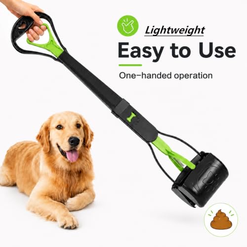 31inch Large Pooper Scooper for Dogs with Long Handle, Sturdy & Durable, Not Easy to Break, Lightweight & Easy to Use, Easy to Pick Up from Grass and Gravel | Less Bend Down, One-hand Operate Pick up for all Surface, Heavy Duty Poop Scooper for Large Medi