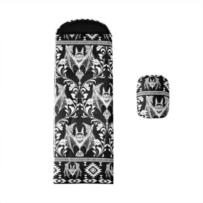 Erosebridal Longhorn Cow Skull Gothic Witchy Damask Sleeping Bag for Kids Camping Blanket for Hiking Travel Hunting Sleep Bag - color: Black and White Halloween Bats