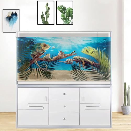 36X20IN Aquarium Background Under The Sea Coral Reef Scenery Backdrop Terrarium Background Underwater Marine Organism Fish Tank Background with 10EVA Double-Sided Tape, Blue02 - size: 36X20in/90X50cm