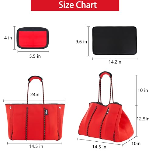 Hibala Neoprene Multipurpose Beach Bag,Gym/Travel/Pool Bag,Tote For Women&Men - color: Red