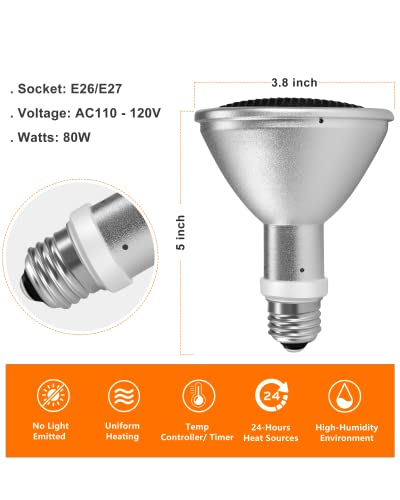 Deep Heat Projector - DHP 80W Infrared Reptile Heat Lamp Bulbs for Turtle Light Bearded Dragon Chicken Lizard Leopard Gecko Snake - color: Dhp 80w