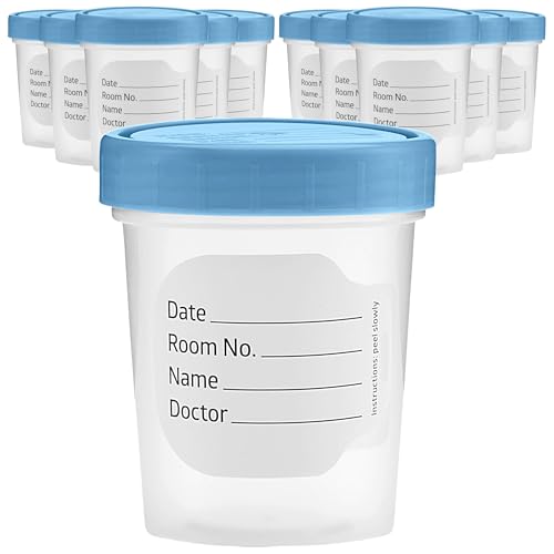Vakly 4 oz Specimen Cups with Screw-On Lids Clear Non-Sterile 10 Pack | Medical sample container for lab testing, diagnostics, specimen transport, home testing, durable plastic, leak-resistant seal