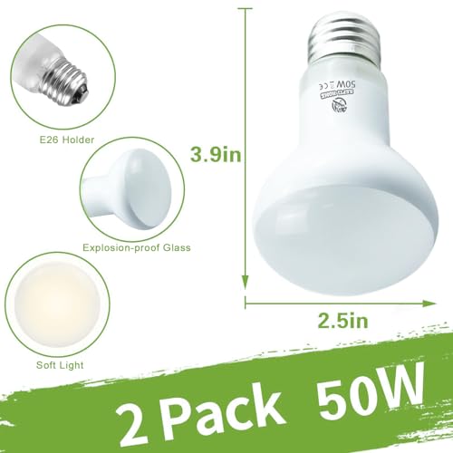 Reptile Heat Lamp Bulbs, 2 Pack 50W Simulate Natural Sunlight Heat Light Bulb, Amphibian Terrarium Basking Spot Lamp for Reptile, Bearded Dragon, Lizard, Turtle, Snake - color: Basking Bulb, size: Basking (2*50)