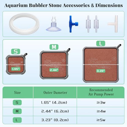 hygger Aquarium Air Stone, 1.65 Inch Nano Air Stone Make Super Tiny Bubble, Ultra Quiet Dissolved Oxygen Diffuser Small Airstone with Stainless Steel Base for Aquarium, Fish Tank & Hydroponic, Square - size: 1.65 Inch