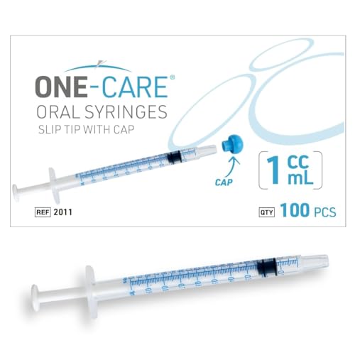 ONE-CARE 1ml Oral Syringe with Cap, Slip Tip Liquid Dispensers, 100/Box | Individually Wrapped, Food-Grade Plastic, Accurate Graduation for Precise Liquid Dosing, Oral Feed - Infants, Adults & Pets - size: 1ml