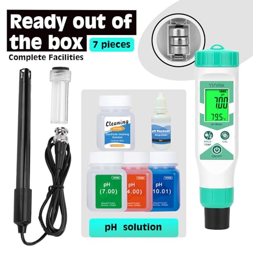 Smart pH Meter for Water, pH Measurement with pH Calibration Solution Kit | Monitor pH,pH Test Meter with 1.2 separate Electrode Cord，pH Testing for Hydroponic Setups/Fermented Canned Food/Pool