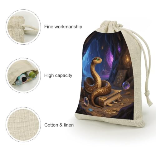 NLLZZ 8 Pack Witchy Snake Linen Burlap Bag with Drawstring for Party | 5x7 Inch Small Natural Jewelry Pouch, Reusable Produce Sachet Bag for Tea Herb Coffee, Gift Wrap for Wedding Christmas