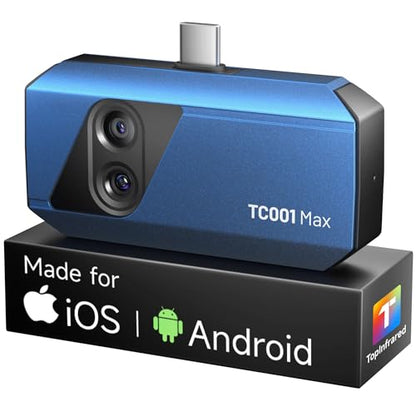 TOPDON TC001 Max Dual-Lens Thermal Camera for Any USB-C iPhone iPad Android | 512 x 384 TISR, 256 x 192 IR Resolution Imager, 25Hz Refresh Rate, -4°F~1022°F Temp Range, 40mK NETD, Blue