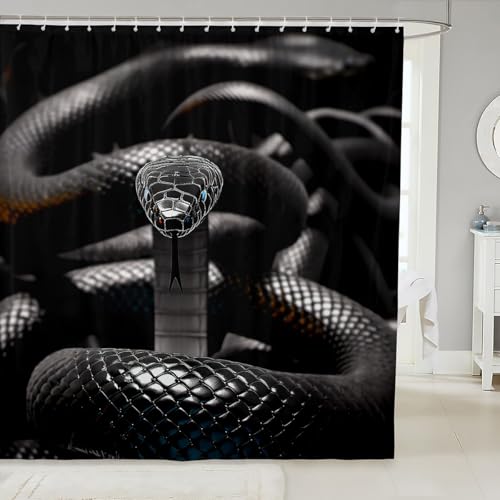 Feelyou Black Snake Waterproof Shower Curtains Wildlife Decor Curtains with Hooks 3D Snake Print Fabric Bathroom Shower Curtain Wild Animal Home Decorative Curtain 72 x 72 Inches - color: Multi 23, size: 72"W x 72"L (Pack of 1)