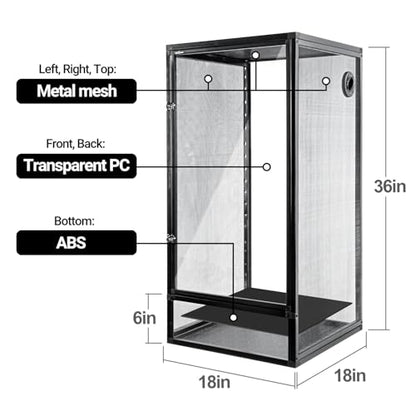 REPTI ZOO 18" x 18" x 36" Front Opening Chameleon Cage with 3-Sided Metal Mesh, 50 Gallon Screen Vertical Terrarium with Background Sticker, Tall Enclosure for Chameleon, Tree Frog, Arboreal Reptiles - size: 18" x 18" x 36"