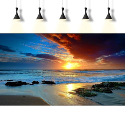 Sunset Beach Aquarium Background Sunrise Ocean Seashore Fish Tank Background Ocean Seascape Terrarium Backgrounds Amazing Sunrise Over Seacoast Sand Ocean Waves Reptile Tank Backgrounds 24x12in - color: Dark Blue, size: 24(W)x12(H)inches/ 60(W)*30cm(H)