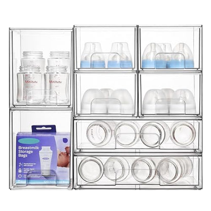 Vtopmart Stackable Storage Drawers Set of 8, Clear Plastic Organizer Bins for Bathroom Supplies,Ideal for Cabinet,Pantry,Laundry Room Organization - style: 4 Small+2 High+2 Wide