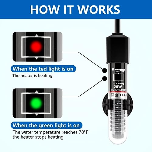 FREESEA Aquarium Fish Tank Heater: 25W Small Betta Turtle Heating | Submersible Aquarium Heater with Preset 78°F Temperature for 1-5 Gallon Betta Turtle Freshwater Saltwater Tank