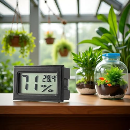 Black Mini Compact Digital Hygrometer,Mini Thermometer Hygrometer,Indoor Humidity Meter,Temperature and Monitor for Bed Room, Pet Reptile, Plant, Greenhouse Indoor Thermometers