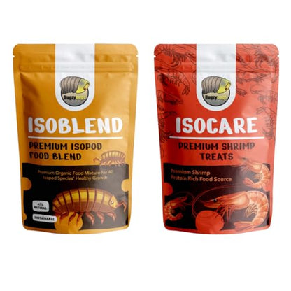 Isoblend Premium Isopod Food Bundle Vegetable Dry Blend and Shrimp Treat Protein Rich Food Source for Feeders Insects Reptiles Invertebrates