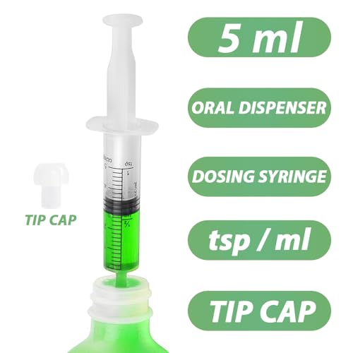 5mL Syringe for Liquid, Food, Oral, Scientific Labs, Measurement, Dispensing, Press-In Adapter, Craft, Big Tip with Cap- 3 Pack 5ml Syringes with tsp & mL Measurement - style: 5 ml-tsp
