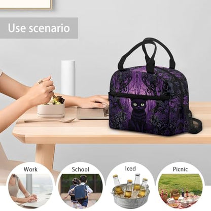 Custom Black Cat Lunch Bag for Kids Girl 4-6 6-8 8-10 Personalized Insulated Lunch Box Reusable Lunch Cooler Bags Lunch Tote Handbag Work School Travel Picnic, Halloween Gifts - color: Black Cat Custom