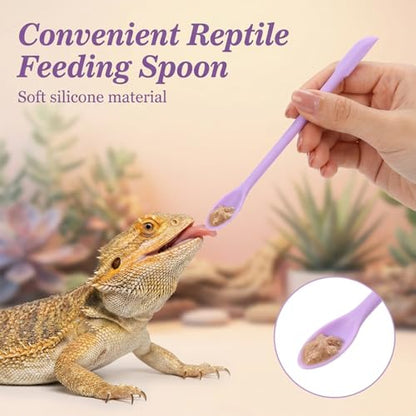 Jeffdad 4 Pcs Reptile Spoon, Reptile Feeding Spoon Crested Gecko Food Spoon | Reptile Powder Fruit Mixing Stirring Food Feeding Spoons Long Handle Feeding Tool fit Gargoyle Bearded Dragon Lizard