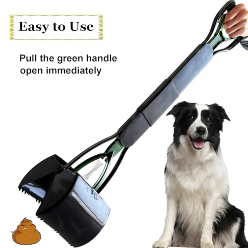 ienjoyed Dog Pooper Scooper for Large Medium & Small Dogs Heavy Duty,Long Handled Dog Poop Scooper for Grass,Durable Dog Poop Pick Up Tool (Dark Green) - color: Dark Green