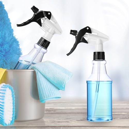 Eccliy 20 Pack 16oz Empty Spray Bottles, Leakproof Cleaning Bottles with Measurement and Adjustable Nozzle for Housekeeping, Commercial Use(Clear Cylinder,Black White Spray Head) - color: Black White Spray Head, style: Clear Cylinder