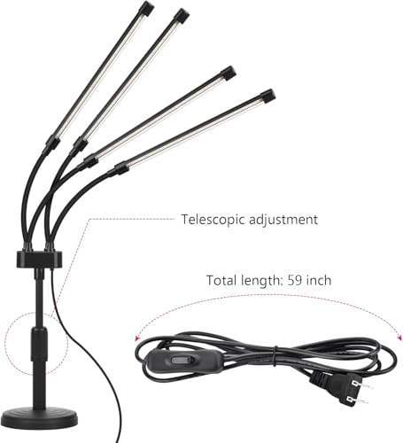 SYEIORAOM Grow Lights for Indoor Plants, Four Head LED Grow Light with Full Spectrum, Red White Spectrum for Indoor Plant Lamp, Adjustable Gooseneck, Suitable for Vegetation - size: Four-head plant light