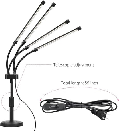 SYEIORAOM Grow Lights for Indoor Plants, Four Head LED Grow Light with Full Spectrum, Red White Spectrum for Indoor Plant Lamp, Adjustable Gooseneck, Suitable for Vegetation - size: Four-head plant light