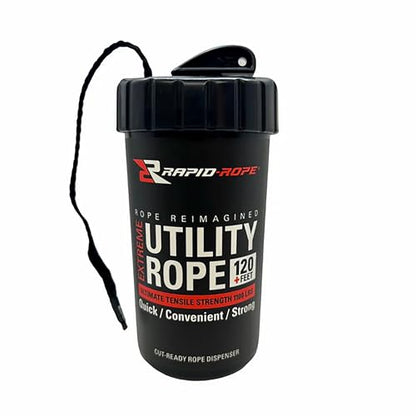 Rapid Rope Canister, 120ft Black Tactical Paracord, 1100lb Test, USA Made | Heavy Duty Poly Rope Test Cord, Non-Tangle Dispenser Included, For Hiking, Camping, Survival, Utility, Stocking Stuffer, Gift - size: 120ft, style: Black