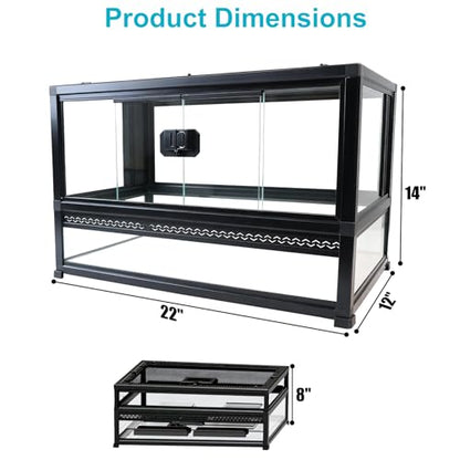 16 Gallon Reptile Glass Enclosure 22" x 14" x 12“ | Front Opening Reptile Terrarium Tank, Easy Assembly Habitat for Geckos, Small Lizards, Corn Snakes, Frogs, Hermit Crab - size: 22" x 14" x 12"