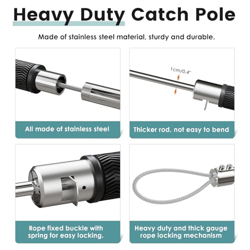 61" Dog Catcher Pole Portable Hog Pig Catcher Animal Control Pole Tool Stainless Steel Pig Holder Catch Pole for Dogs Livestock Farm Equipment