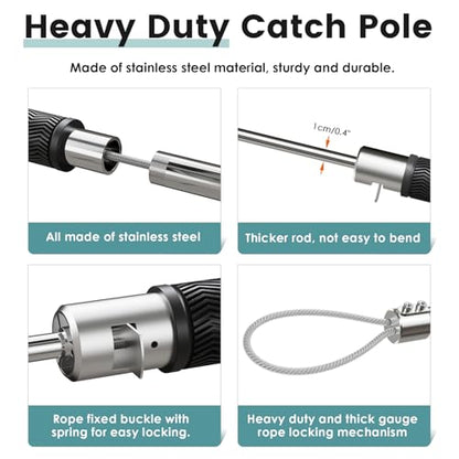 61" Dog Catcher Pole Portable Hog Pig Catcher Animal Control Pole Tool Stainless Steel Pig Holder Catch Pole for Dogs Livestock Farm Equipment