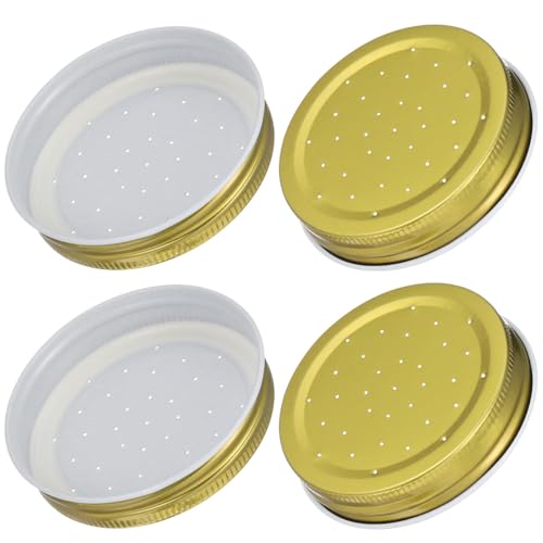 Toddmomy Metal Bee Feeders: Entrance Feeders 4pcs Honeybee Hive Feeders Mason Jar Lids Water Feeder for Bee Feeding Beekeeping Equipment Tools, 7.30X7.30X1.50CM
