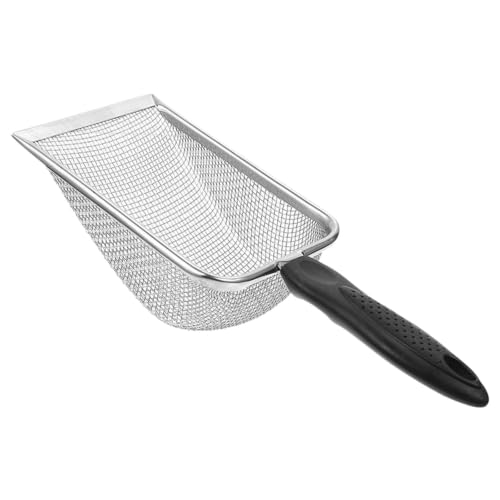 Stainless Steel Terrarium Sand Scoop with Fine 6-mesh Size 3.8x3.8mm, Flat Shovel Head and Curved Blade for Reptile Tank Maintenance and Lizard Cage Cleaning