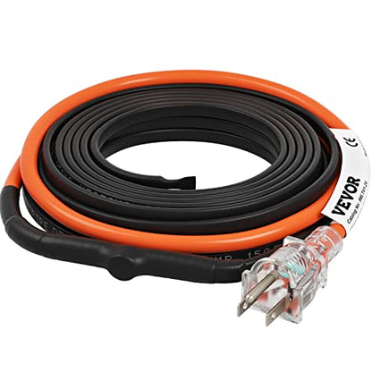 VEVOR Self-Regulating Pipe Heating Cable, 24-feet 5W/ft Heat Tape for Pipes Freeze Protection, Protects PVC Hose, Metal and Plastic Pipe from Freezing, 120V - size: 24 Feet