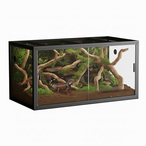4X2x2 ft Terrarium Reptile Enclosure 120 Gallon Bearded Dragon Tank | Black Snake Tank with Sliding Glass Door, Front Opening, Metal Top Screen Ventilation, Easy Assembly,48x24x24 inch