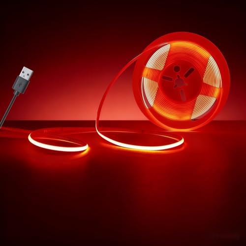Ultra-Narrow 3mm USB COB LED Strip Lights Self-Adhesive, for Kitchen Cabinets, Bedroom, Gaming Desk (Red, 2ft) - color: Red, size: 2ft