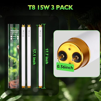 UVB Light for Reptiles Bearded Dragon, 3 Pack T8 UVB Reptile Light UVB Bulb 10.0 15W UVA UVB Reptile Light Bulb Terrarium Light Lamp Tube for Turtle Chameleon Leopard Gecko Snake Tank, 18 Inch - size: T8-18 Inch(3 Pack)