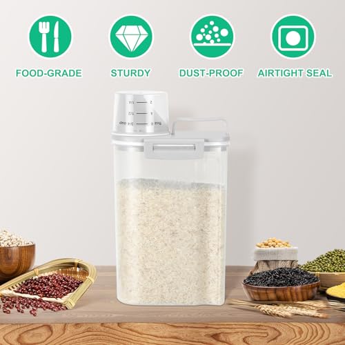 TBMax Rice Storage container 4 Lbs, Small Rice Dispenser with Measuring Cup, Grey Cereal Containers Flour Bin, Kitchen Food Storage Container and Pantry Organizers, Pet Dog Cat Food Dispenser - color: Light grey